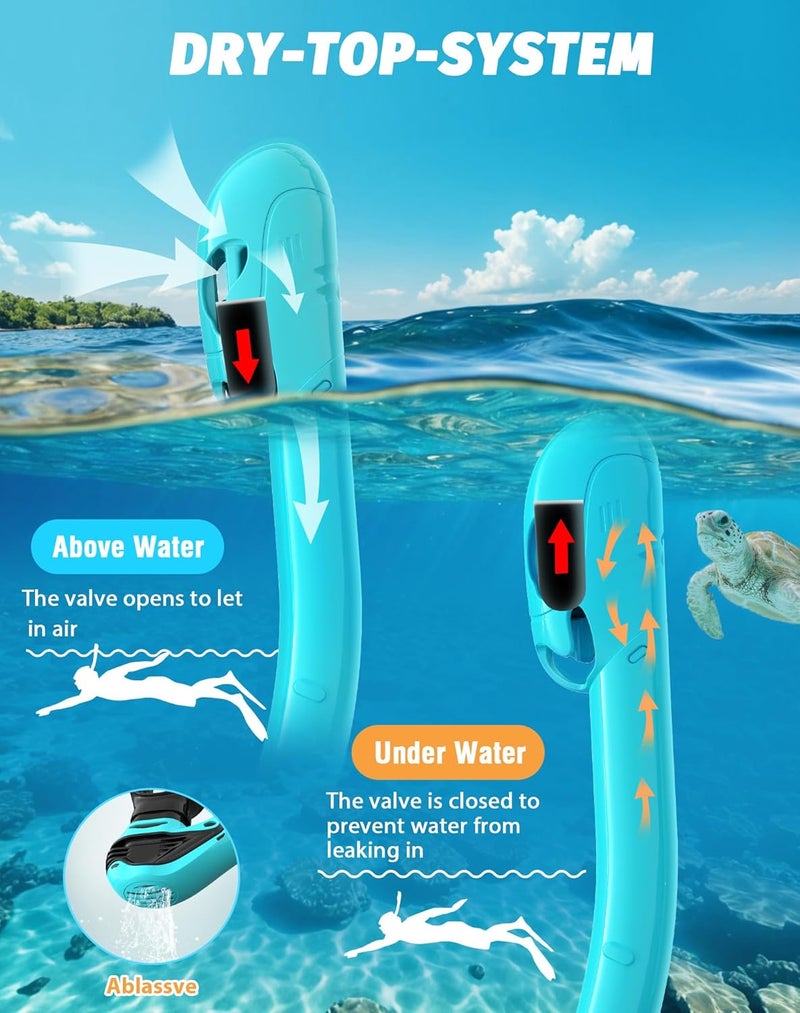 Greatever Snorkel Set Pano 3 Window Snorkel Mask Adult, Panoramic Wide View, Anti-Fog Scuba Diving Mask, Anti-Leak Snorkel Goggles Dry Top Snorkel, Professional Snorkeling Gear for Adults - Image 5